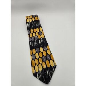 Bugatti Tie Mens Silk Black Gold Yellow Circle Dot Pattern Made‎ In USA